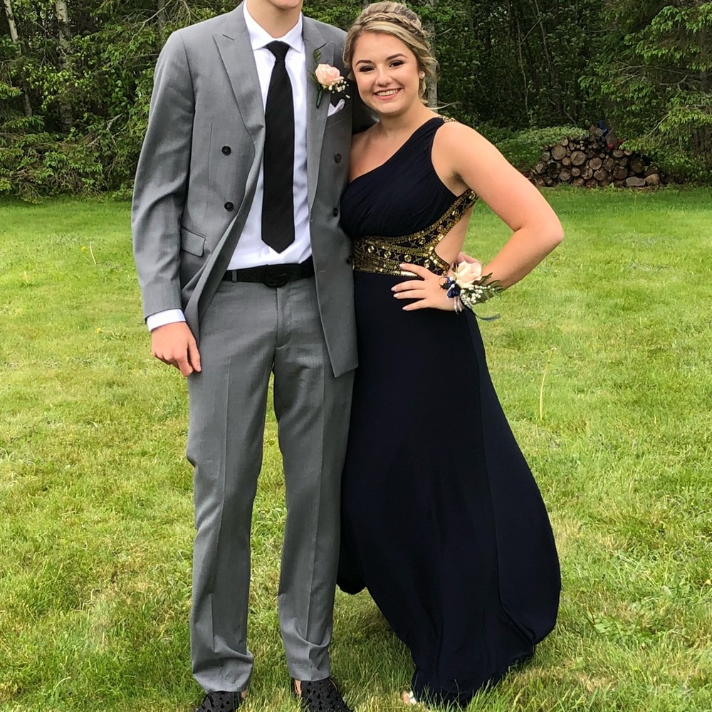 Betsy & Adam Navy Prom Dress